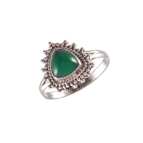 Solid 925 Sterling Silver Green Onyx Handmade Floral Triangle Designer Ring