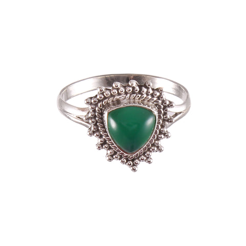 Solid 925 Sterling Silver Green Onyx Handmade Floral Triangle Designer Ring