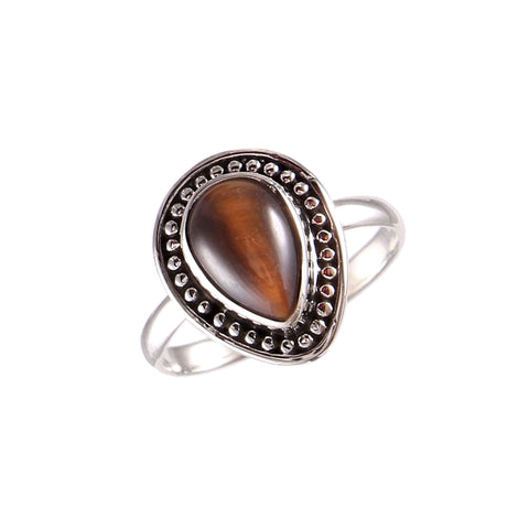 925 Sterling Silver Tiger's Eye cabochon Pear Shape Ring