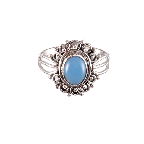 Handmade 925 Sterling Silver Ring with Blue Chalcedony – Ideal Gift for Her