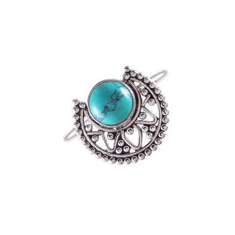 925 Sterling Silver Handmade Turquoise Gemstone Round Cut Ring For Women