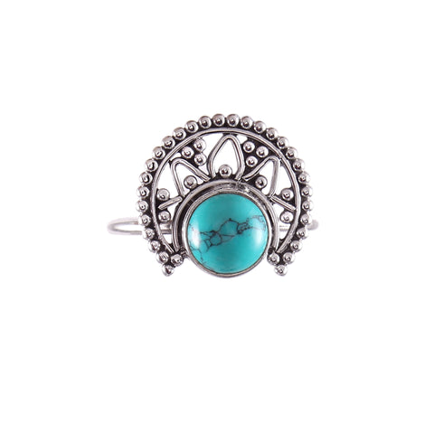 925 Sterling Silver Handmade Turquoise Gemstone Round Cut Ring For Women