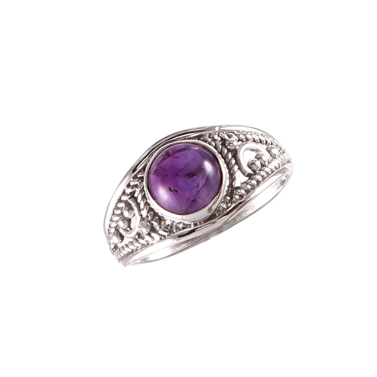 925 Sterling Silver Amethyst Ring | Natural Purple Amethyst Round Ring