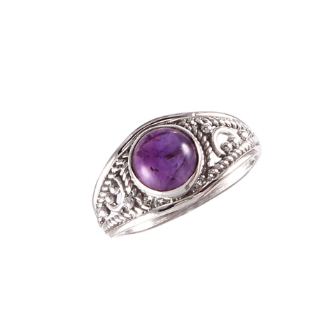 925 Sterling Silver Amethyst Ring | Natural Purple Amethyst Round Ring