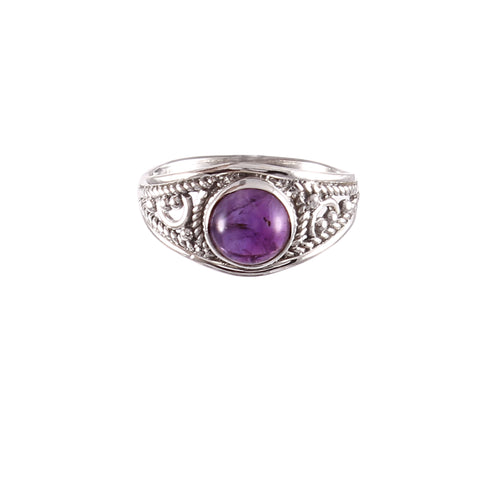 925 Sterling Silver Amethyst Ring | Natural Purple Amethyst Round Ring