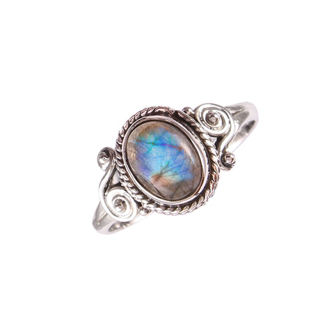 925 Sterling Silver Oval Labradorite Ring Gift For Her