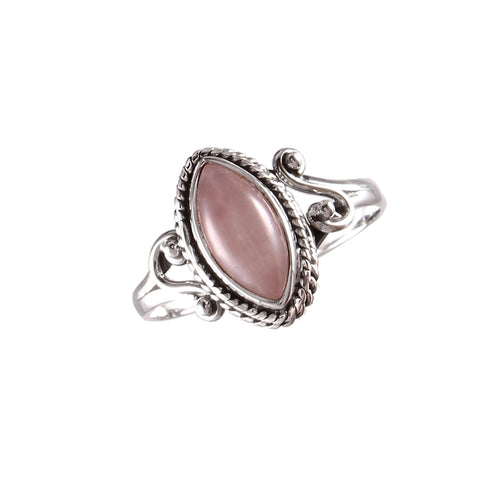 925 Sterling Silver Handmade Marquise Cut Rose Quartz Ring