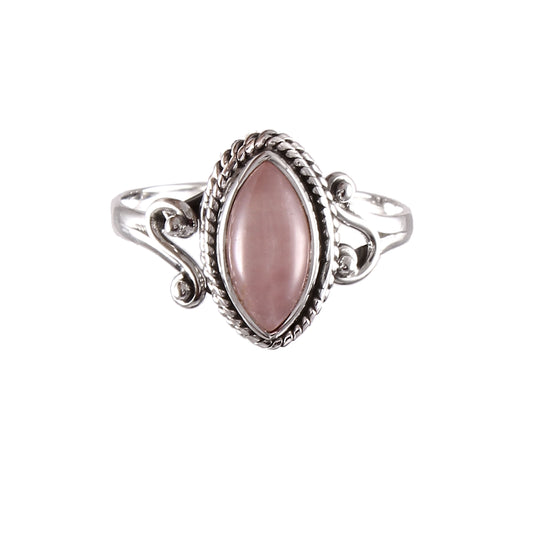 925 Sterling Silver Handmade Marquise Cut Rose Quartz Ring