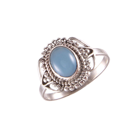 925 Sterling Silver Handmade Oval Blue Chalcedony Ring Gift For Her