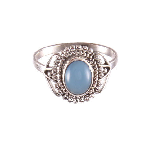 925 Sterling Silver Handmade Oval Blue Chalcedony Ring Gift For Her