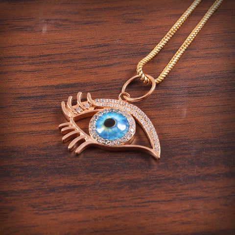 925 Sterling Silver Gold Plated Evil Eye And Zircon Pendant