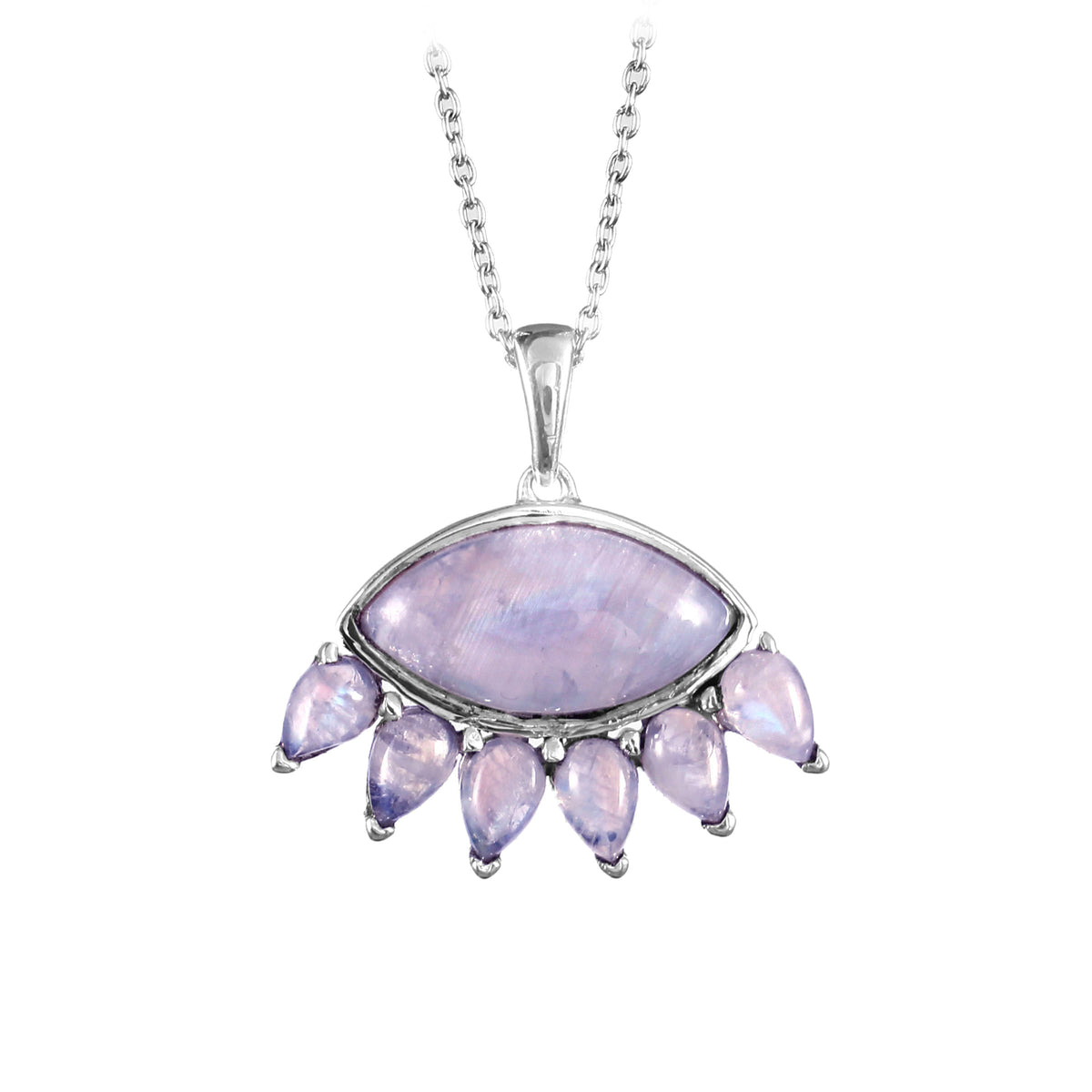 925 Sterling Silver Rainbow Moonstone Eye Shape Pendant