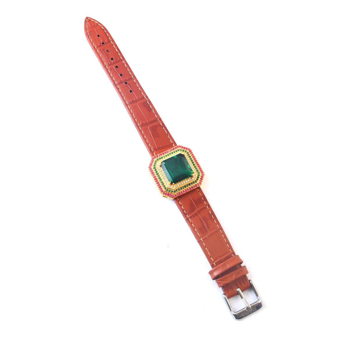 925 Sterling Silver Emerald Green Gemstone Gold Plated CZ Watch Band & Straps For Gifts Her