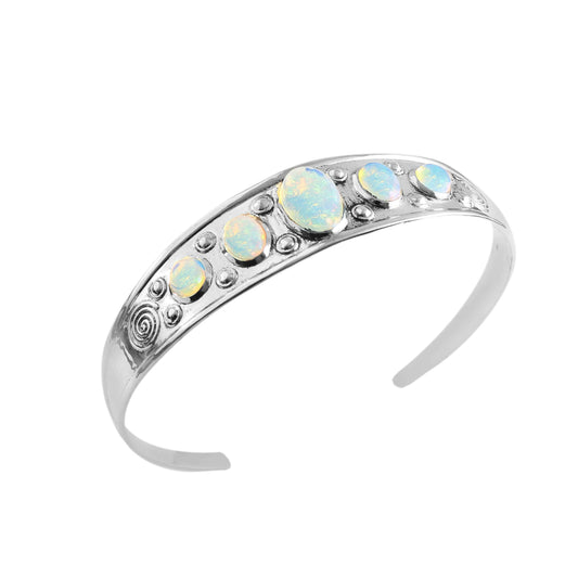 Solid 925 Sterling Silver Handmade Adjustable Opal Cuff | Adjustable Woman Christmas Bangle Silver Opal Cuff