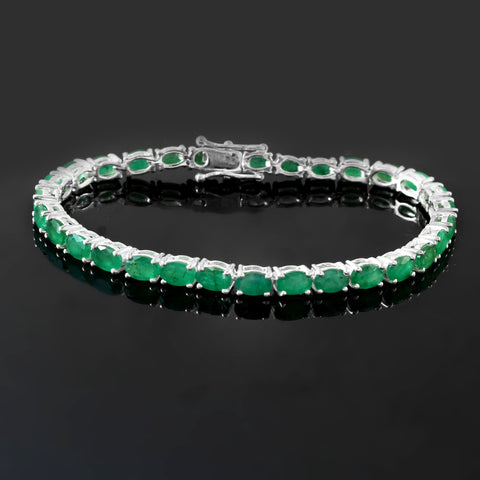 925 Sterling Silver Green Emerald Handmade Oval Shape Bracelet by Jewelldiro