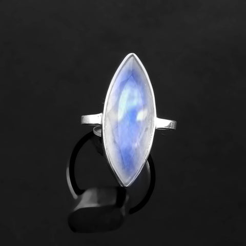 Solid 925 Sterling Silver Marquise Shape Rainbow Moonstone Handmade Ring by Jewelldiro Jewellery