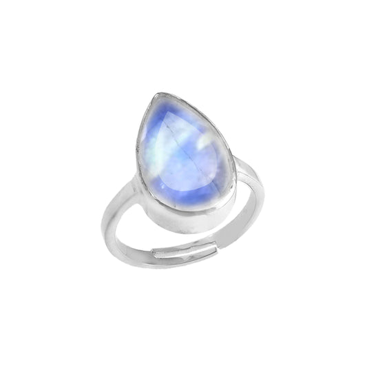 Solid 925 Sterling Silver Pear Shape Rainbow Moonstone Ring For Birthday Gift For Women