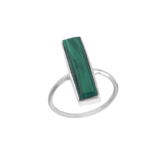 925 Sterling Silver Handmade Malachite Gemstone Rectangle Shape Ring