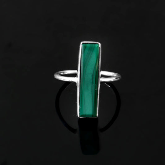 925 Sterling Silver Handmade Malachite Gemstone Rectangle Shape Ring