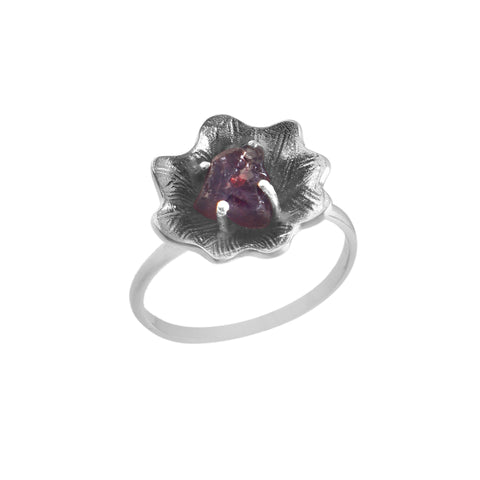 925 Sterling Silver Handmade Raw Garnet Flower Prong Setting Rings For Women