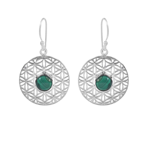 925 Sterling Silver Filigree Mandala Malachite Bohemian Dangle & Drop Earring