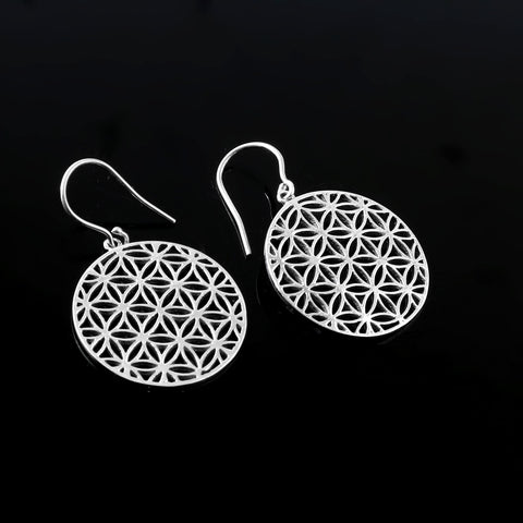 925 Sterling Silver Filigree Mandala Flower Of Life Dangle & Drop Earring