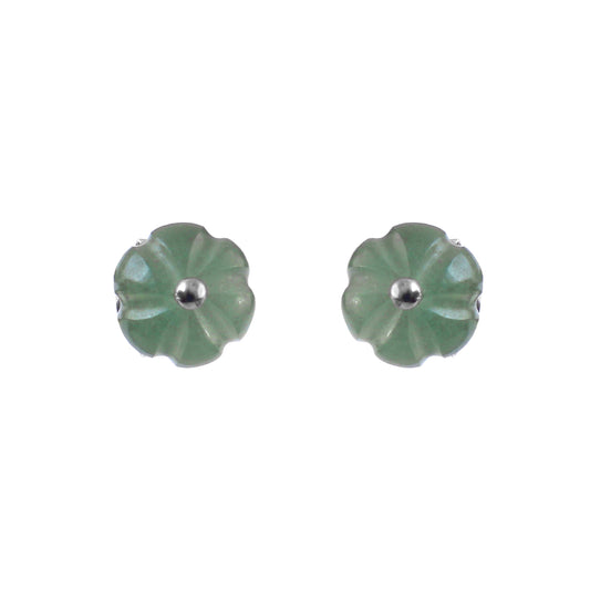 925 Sterling Silver Flower Carved Green Quartz Stud Earrings by Jewelldiro