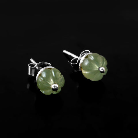 925 Sterling Silver Flower Carved Green Quartz Stud Earrings by Jewelldiro