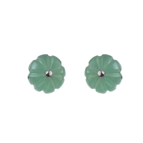 925 Sterling Silver Flower Carved Green Quartz Stud Earrings by Jewelldiro