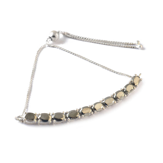 Natural Pyrite Golden 925 Sterling Silver Bracelet For Women