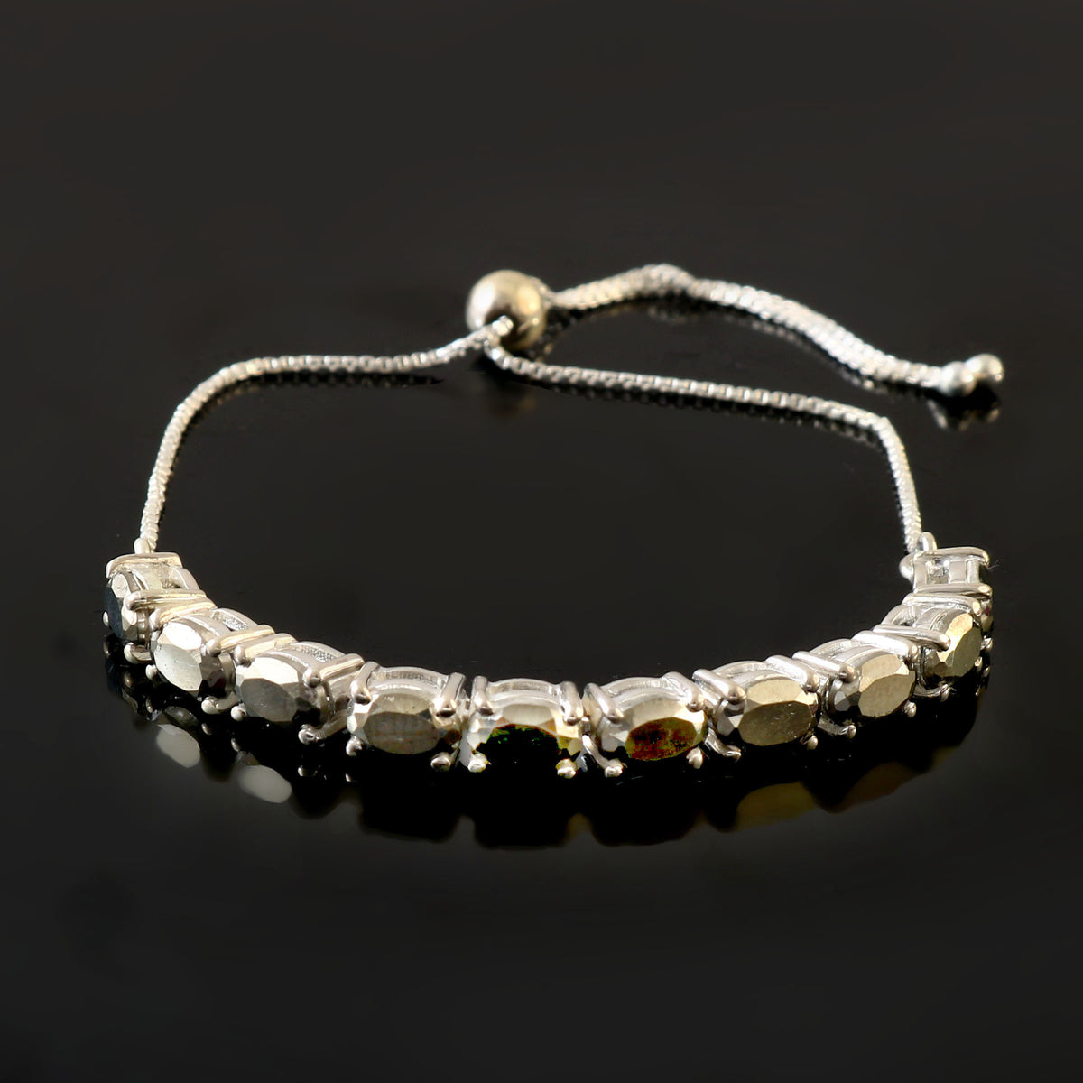 Natural Pyrite Golden 925 Sterling Silver Bracelet For Women