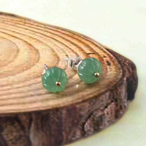 925 Sterling Silver Flower Carved Green Quartz Stud Earrings by Jewelldiro