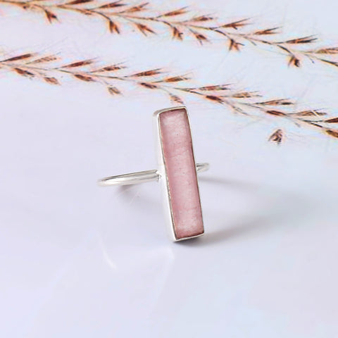 925 Sterling Silver Handmade Rose Quartz Gemstone Rectangle Shape Ring