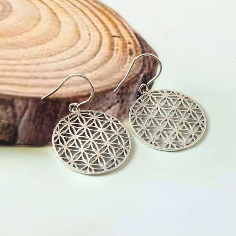 925 Sterling Silver Filigree Mandala Flower Of Life Dangle & Drop Earring