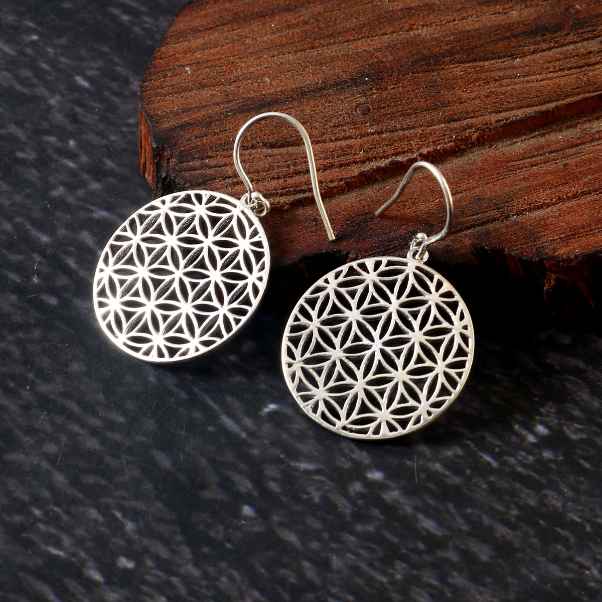 925 Sterling Silver Filigree Mandala Flower Of Life Dangle & Drop Earring