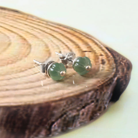 925 Sterling Silver Flower Carved Green Quartz Stud Earrings by Jewelldiro