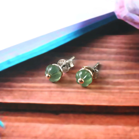 925 Sterling Silver Flower Carved Green Quartz Stud Earrings by Jewelldiro