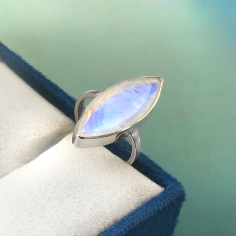 Solid 925 Sterling Silver Marquise Shape Rainbow Moonstone Handmade Ring by Jewelldiro Jewellery