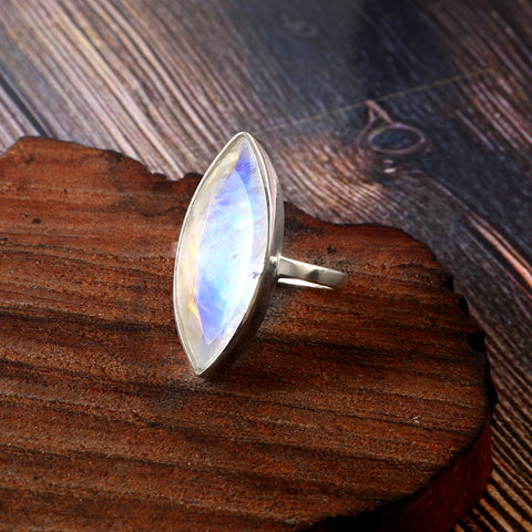 Solid 925 Sterling Silver Marquise Shape Rainbow Moonstone Handmade Ring by Jewelldiro Jewellery