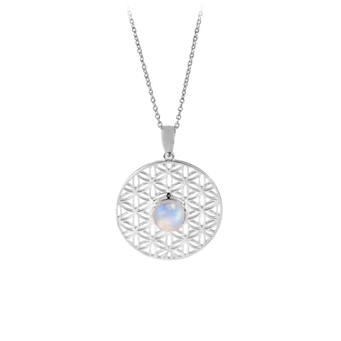 Solid 925 Sterling Silver Rainbow Moonstone Round Shape Mandala Pendant Necklace by Jewelldiro