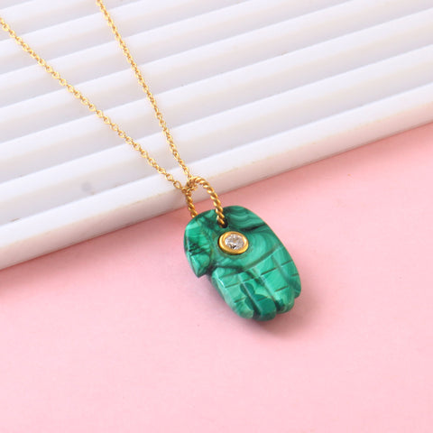 925 Sterling Silver Gold Plated Malachite And Zircon Pendant