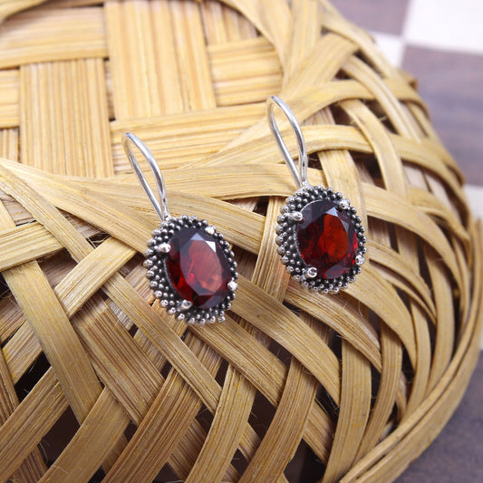 Fantastic Red Garnet Gemstone 925 Sterling Silver Earrings