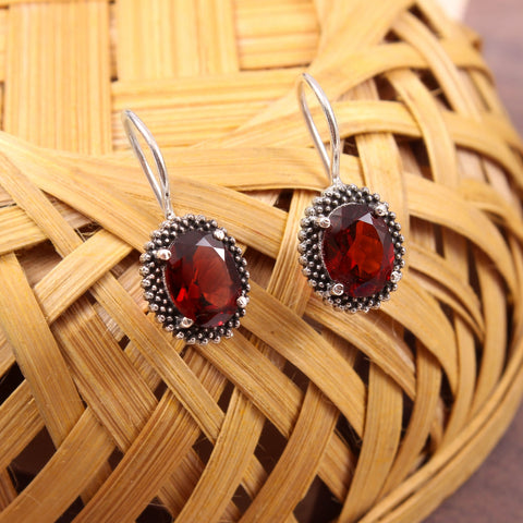 Fantastic Red Garnet Gemstone 925 Sterling Silver Earrings