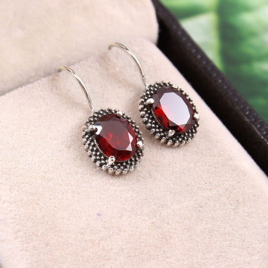 Fantastic Red Garnet Gemstone 925 Sterling Silver Earrings