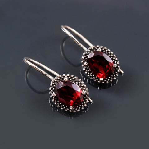 Fantastic Red Garnet Gemstone 925 Sterling Silver Earrings