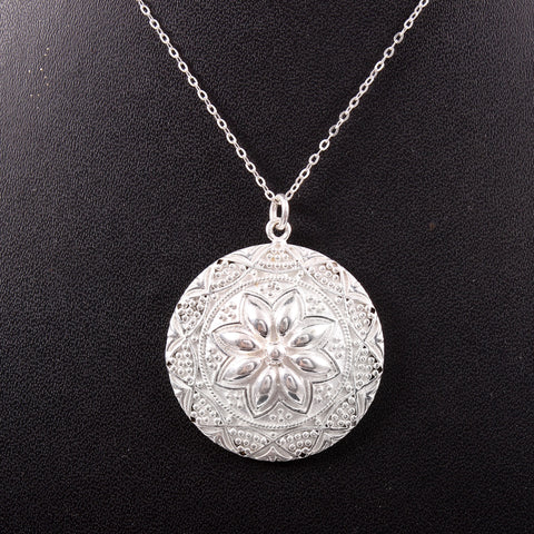 Filigree Mandala Handmade Flower 925 Sterling Silver Pendant Necklace