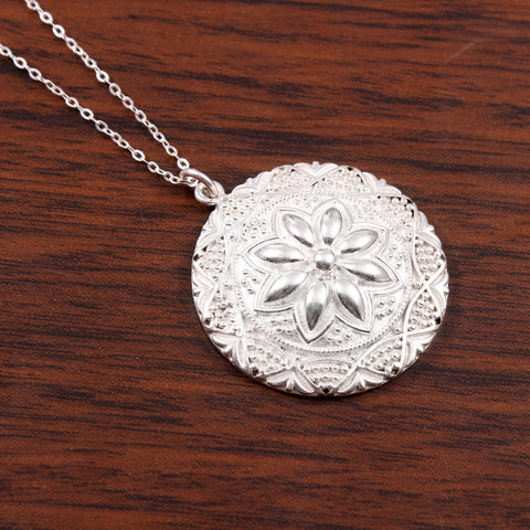 Filigree Mandala Handmade Flower 925 Sterling Silver Pendant Necklace