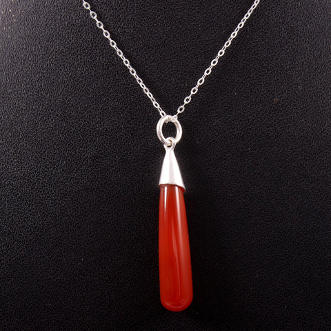 Red Onyx Gemstone Base Ball Bat Shape 925 Sterling Silver Pendant Necklace