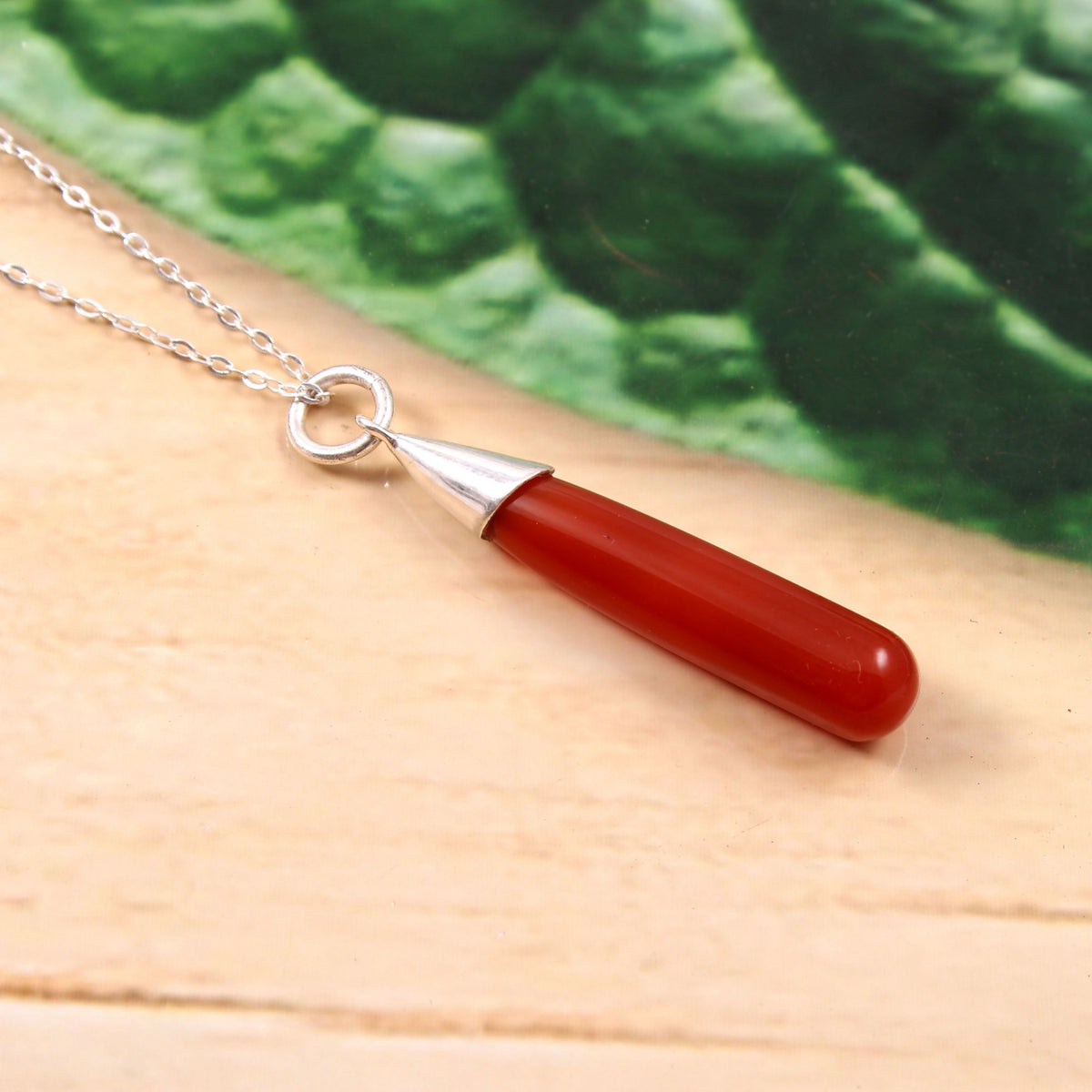 Red Onyx Gemstone Base Ball Bat Shape 925 Sterling Silver Pendant Necklace