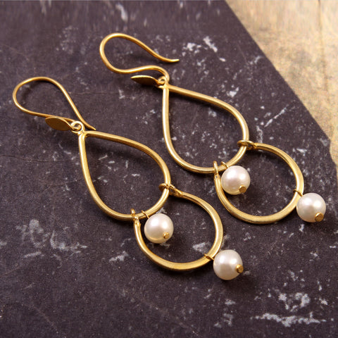 Beautiful Collection Of Freshwater White Pearls Beads Gold Plated Dangle Earrings